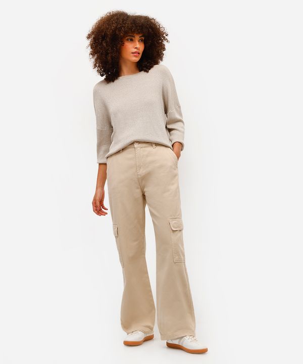 calça cargo feminina de sarja cintura média bege 38