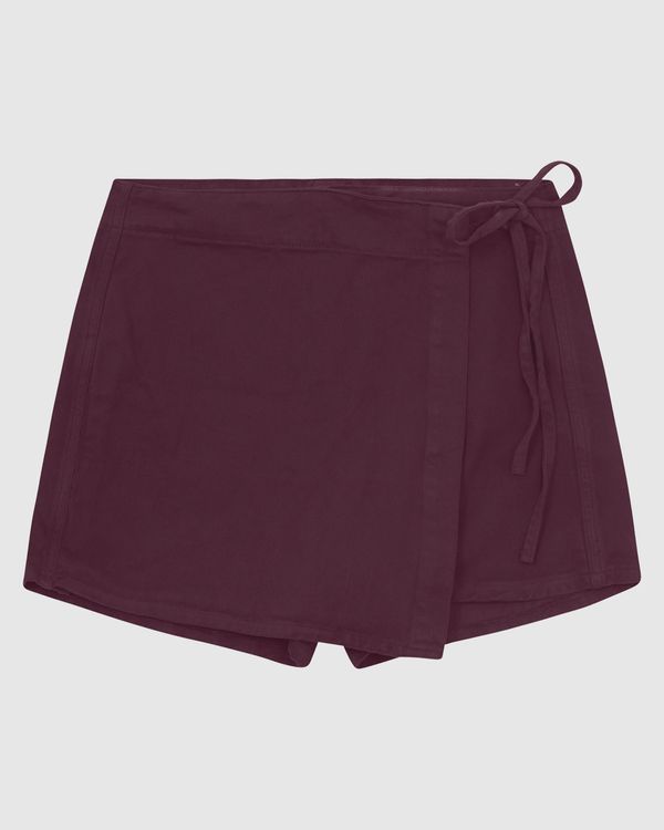 Shorts Saia Feminino Detalhe Amarração Em Sarja 100% Algodão - ENFIM Vermelho - 40