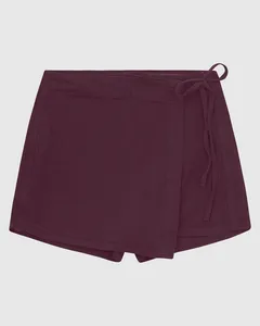 Shorts Saia Feminino Detalhe Amarração Em Sarja 100% Algodão - ENFIM Vermelho - 40