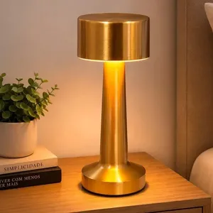 Abajur de Mesa LED Luminária Cogumelo Portátil Recarregável USB Touch Multicolorido Dourado Abajur de Mesa LED Cogumelo Portátil Recarregável Touch Multicolorido Dourado