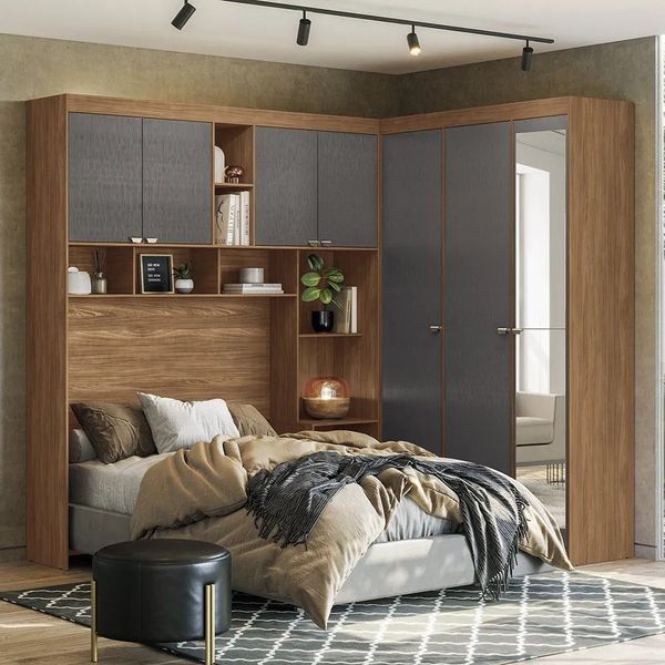 Guarda-Roupa Casal Canto 7 Portas 4 Gavetas Santos andira Lugano | Jatoba/Grafitte