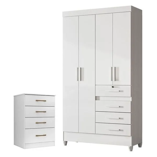 Guarda Roupa Infantil e Cômoda Sobral Ms913 4 Portas Giratórias 4 Gavetas em MDP Branco Flex Brilho Guarda Roupa Infantil e Cômoda Sobral Ms913 4 Portas 4 Gavetas MDP Branco Flex Brilho