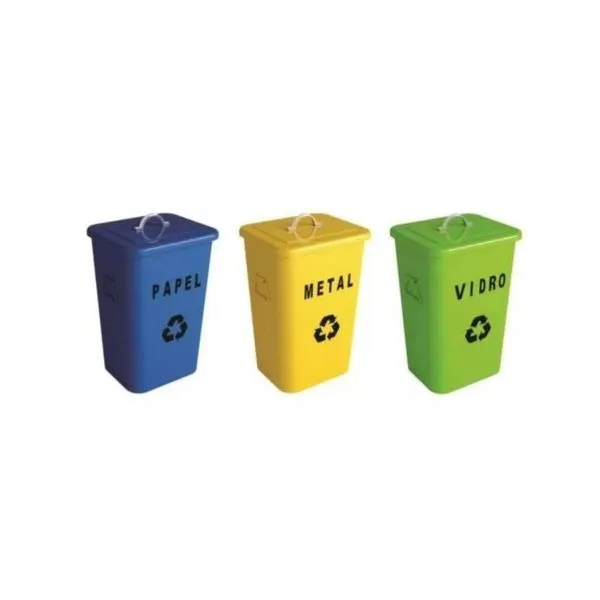 Kit Lixeira Vintage Coleta Seletiva Retangular 3 Peças Verde Azul Amarela 26l Ghelplus