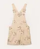 jardineira de sarja infantil floral com bolsos bege 8