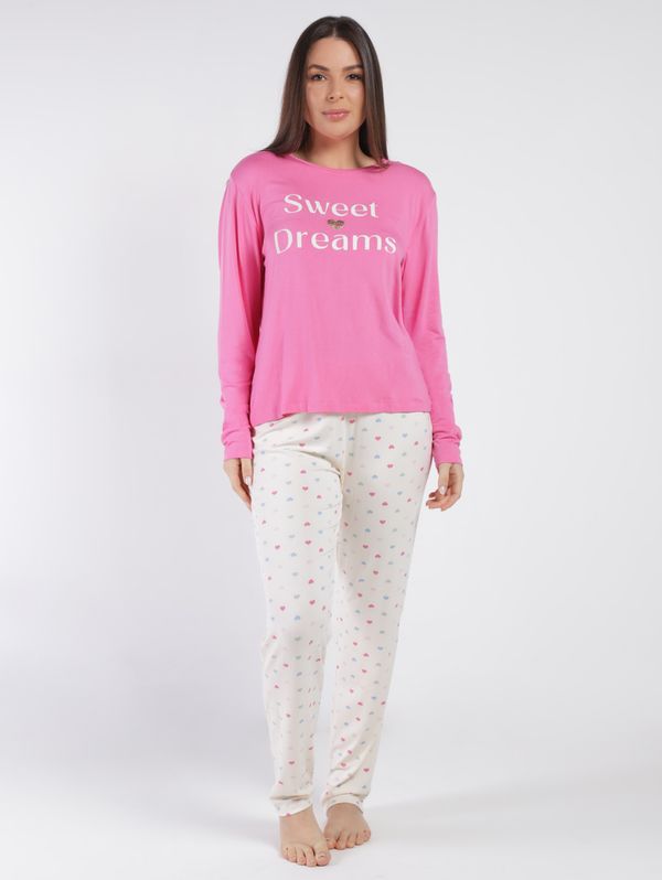 Pijama Longo Feminino BEGE/ROSA GG