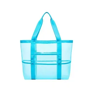 Bolsa de Praia Feminina Ke Home Sunny em Poliéster e Plástico 50x35x15cm Lilás Preto e Azul Bolsa de Praia Feminina Ke Home Sunny Poliéster e Plástico Lilás Preto e Azul