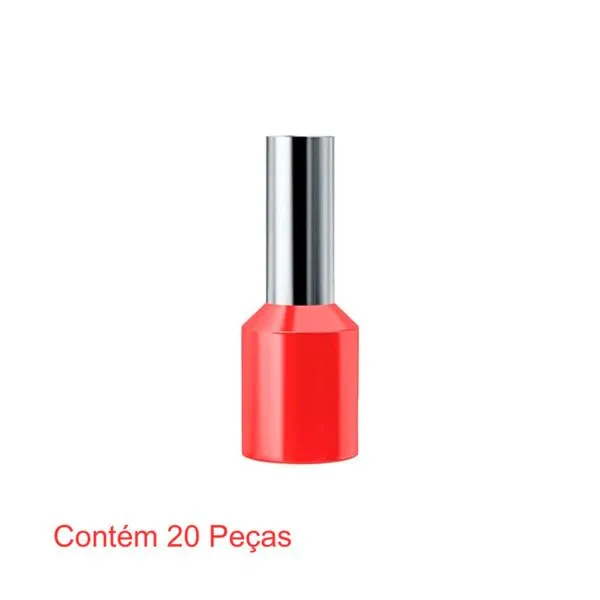 Terminal Pré-Isolado Tubolar Simples Para Fios e Cabos de 10mm² Vermelho 20 Peças - Sforplast (MP)