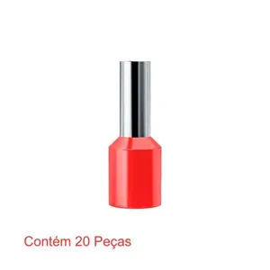 Terminal Pré-Isolado Tubolar Simples Para Fios e Cabos de 10mm² Vermelho 20 Peças - Sforplast (MP)
