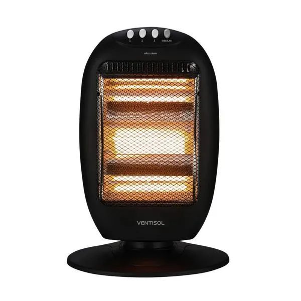 Aquecedor Halógeno Oscilante AH02I 1200W com Oscilação Preto Ventisol 110V Aquecedor Halógeno Oscilante AH02I 1200W Preto Ventisol 110V