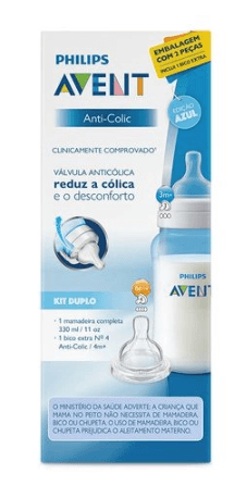 Kit Mamadeira Philips Avent Anti Cólica Azul 330ml+ Bico N4