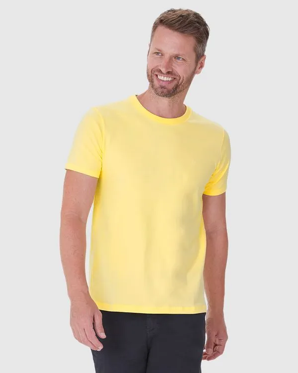 Camiseta Básica Masculina Bordado Peitoral Em Algodão Amarelo - GG
