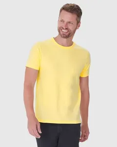 Camiseta Básica Masculina Bordado Peitoral Em Algodão Amarelo - M