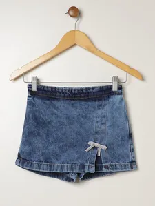 Short Jeans Laço Juvenil Para Menina - AZUL 16