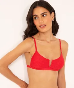 biquíni top texturizado decote v com proteção uv50 vermelho M