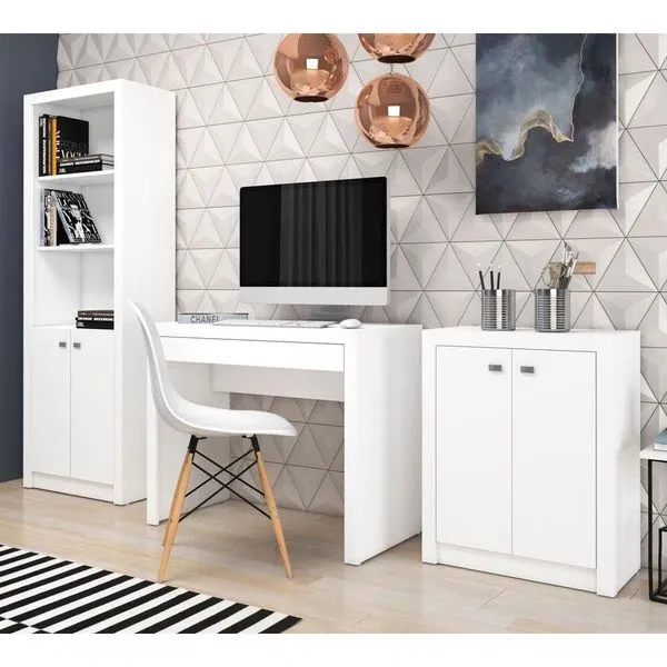 Conjunto Escritorio Completo 3 Peças Cj17 Branco Branco