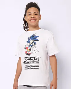 Camiseta Juvenil Algodão Texturizada Estampa Sonic Manga Curta Branca 10