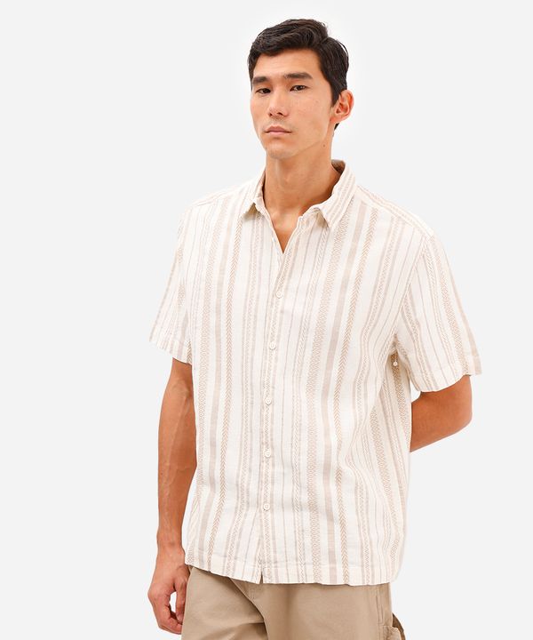 camisa masculina de algodão manga curta étnica off white M