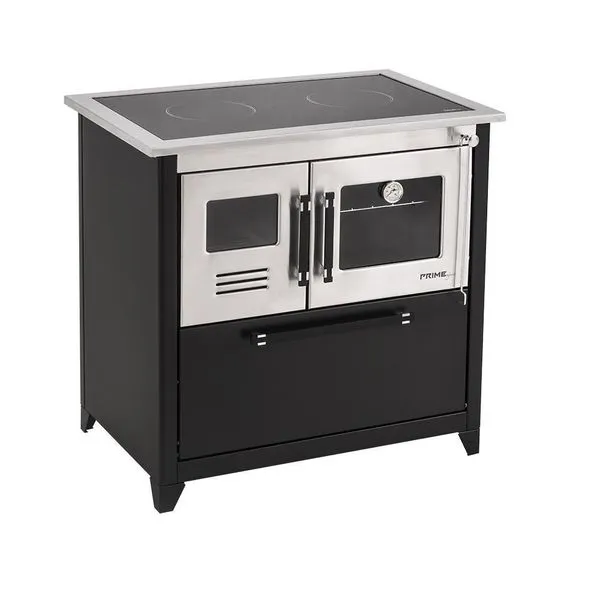 Fogão a Lenha 4 Bocas com Forno a Gás 40L Hidro Prime Glass Preto Direito Modelo 22465 Fogão A Lenha Prime Glass Preto Direito Hidro 22465