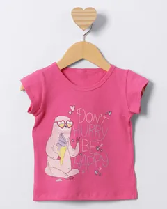 Blusa Bebê Estampa Bicho Glitter Manga Curta Rosa 1