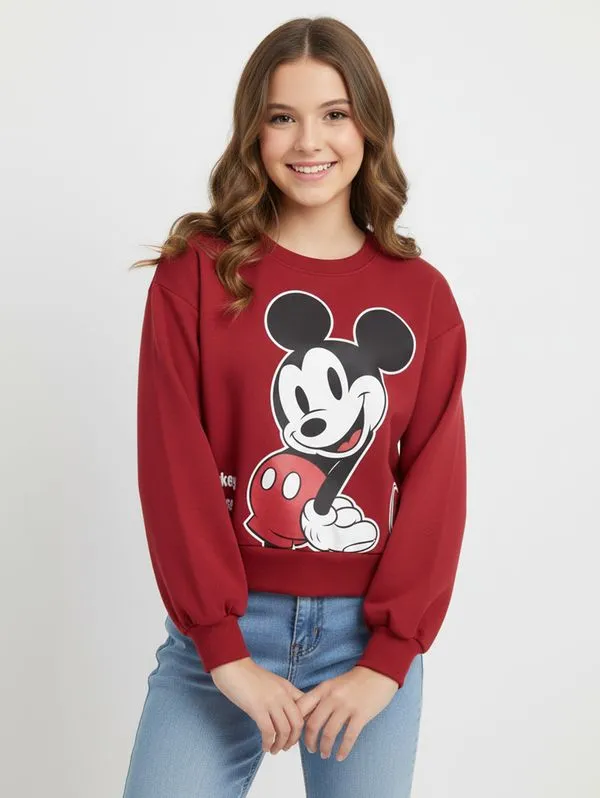 Moletom Mickey Mouse Juvenil Para Menina - BORDO 16