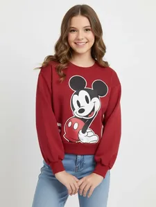 Moletom Mickey Mouse Juvenil Para Menina - BORDO 16