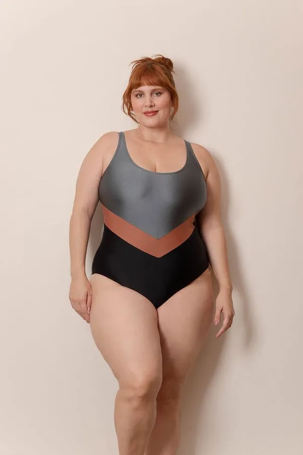 Maiô Tricolor Plus Size Cinza-EXG