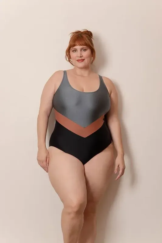 Maiô Tricolor Plus Size Cinza-GG