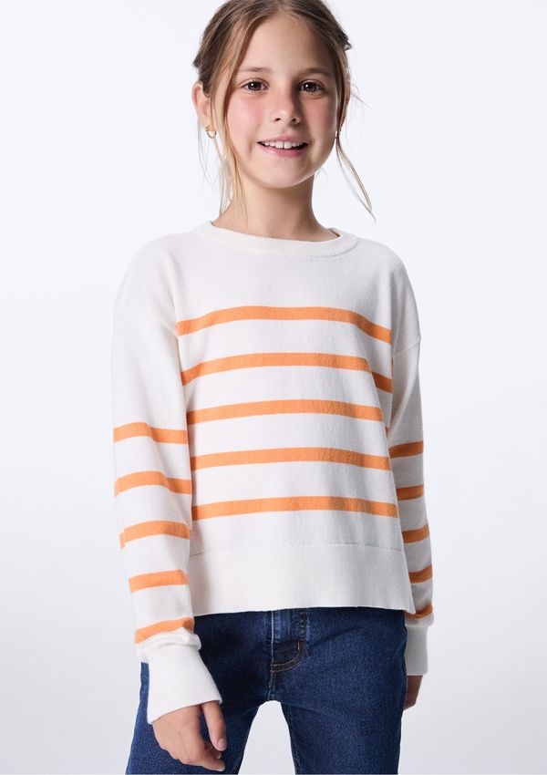 Blusão Em Tricô Infantil Menina Listrado - Off white 006