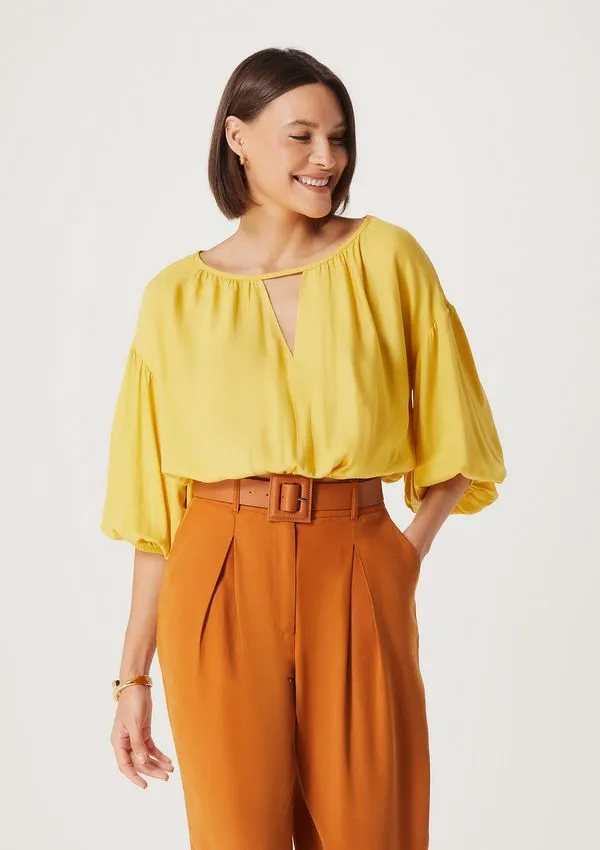 Blusa Cropped Feminina Manga 7/8 - Amarelo M