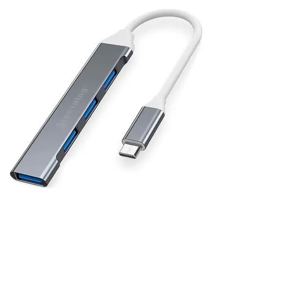 Hub Usb Tipo C Otg 4 Portas 1 Usb 3.0 e 3 Usb 2.0 Prata para Celular Mouse e Teclado Peining Hub Usb Tipo C Otg 4 Portas 1 Usb 3.0 Prata para Celular e Notebook Peining