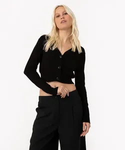 cardigan de tricô cropped manga longa preto G