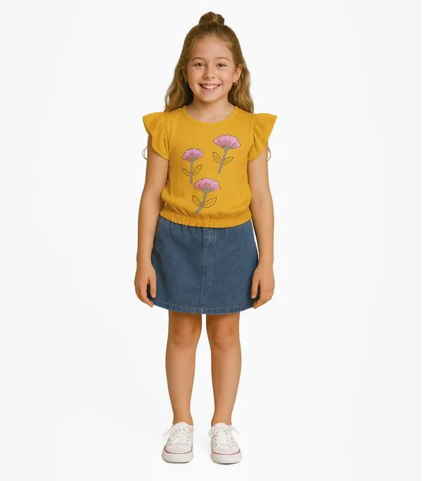 Blusa Infantil Manga Curta Infinita Cor Laranja 8