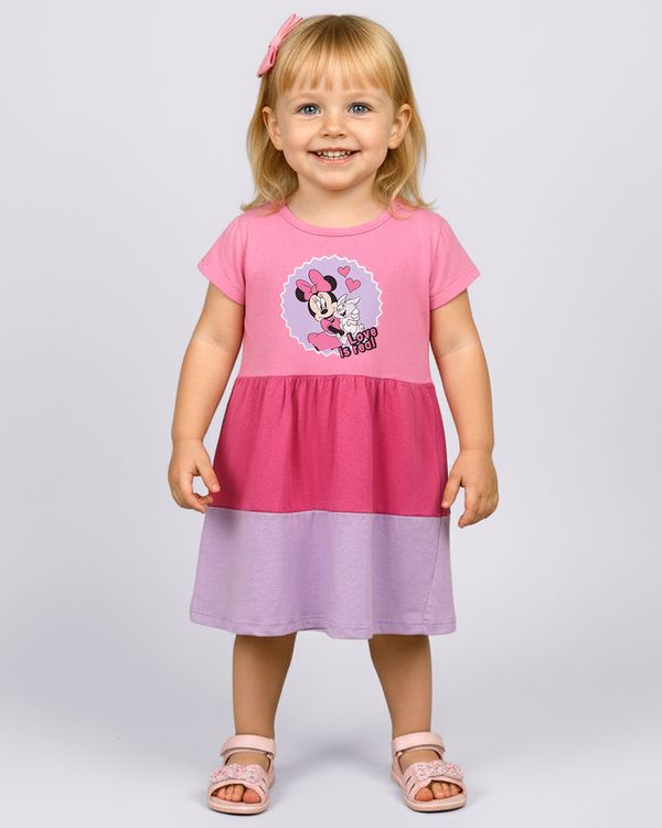 Vestido Bebê Curto Algodão Disney Minnie Rosa 1
