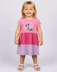 Vestido Bebê Curto Algodão Disney Minnie Rosa 1