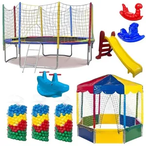Kit Playground Cama Elástica Redonda 3,05M 200KG com Rede Piscina Bolinhas Escorregador Gangorra Rotoplay Brinquedos Kit Playground Cama Elástica 3,05M 200KG com Rede e Piscina de Bolinhas Rotoplay