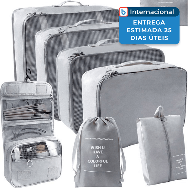 Kit Organizador para Viagem com 8 Peças Jone Cinza J-MBI