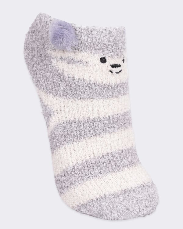 Meia Infantil Cano Baixo Chenille Bordado Com Pompom Cinza 23 AO 26