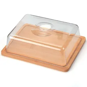 Boleira Retangular Futuro Base Bambu Tampa Plástica 26x20x7,5cm LM1790 - honeyhome
