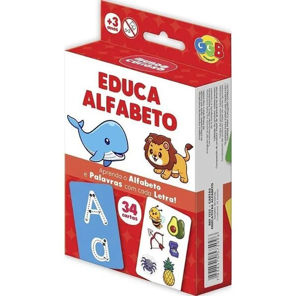 Jogo de Cartas Educativo Educa Alfabeto 34 Cartas Coloridas para Alfabetização GGB Plast Jogo de Cartas Educativo Educa Alfabeto 34 Cartas Coloridas GGB Plast