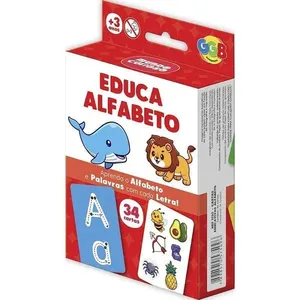 Jogo de Cartas Educativo Educa Alfabeto 34 Cartas Coloridas para Alfabetização GGB Plast Jogo de Cartas Educativo Educa Alfabeto 34 Cartas Coloridas GGB Plast