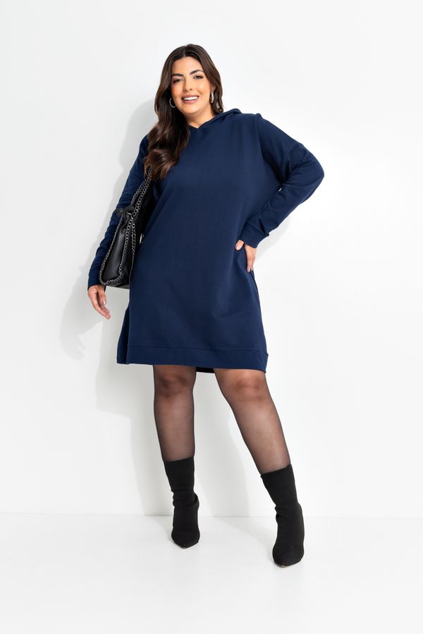 Vestido em Moletinho com Capuz E Manga Longa Azul Escuro GG