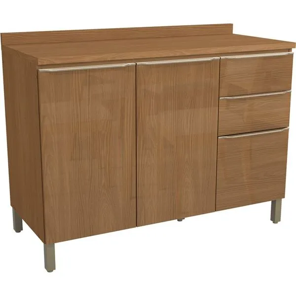 Balcão 2 Portas e 3 Gavetas Kappesberg Vibra Cor Canela Super Brilho CB1372