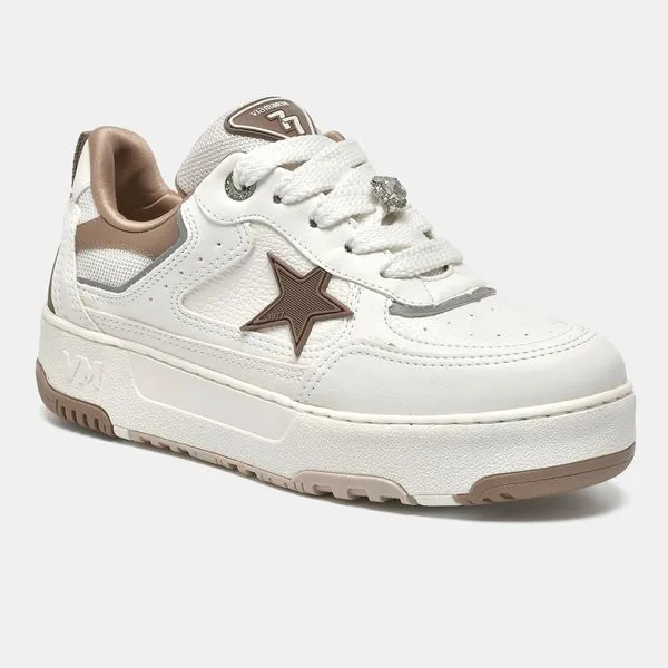 Tênis Casual Branco e prata e taupe 287-002-07 37