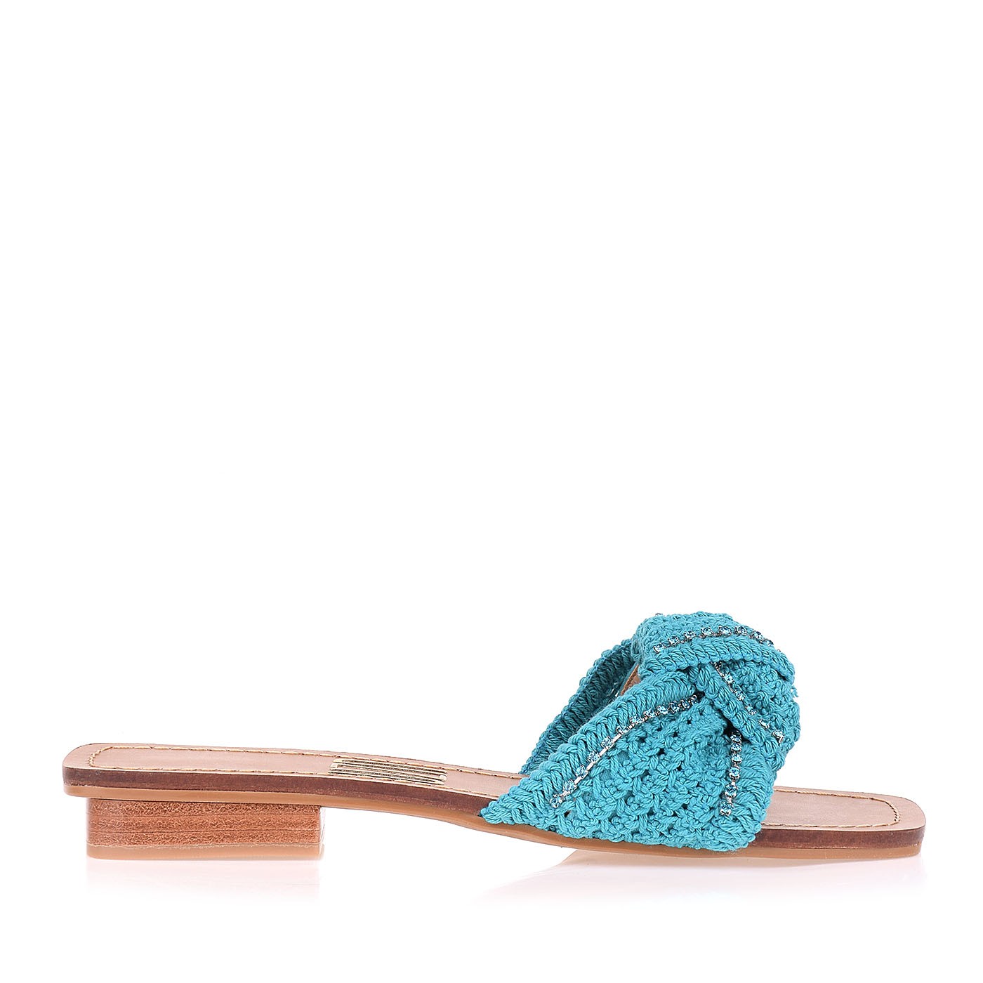 Flat Salto Baixo Crochet Turquesa