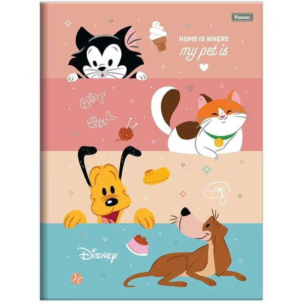 Caderno Brochurão 80 Folhas Capa Dura Disney Pets