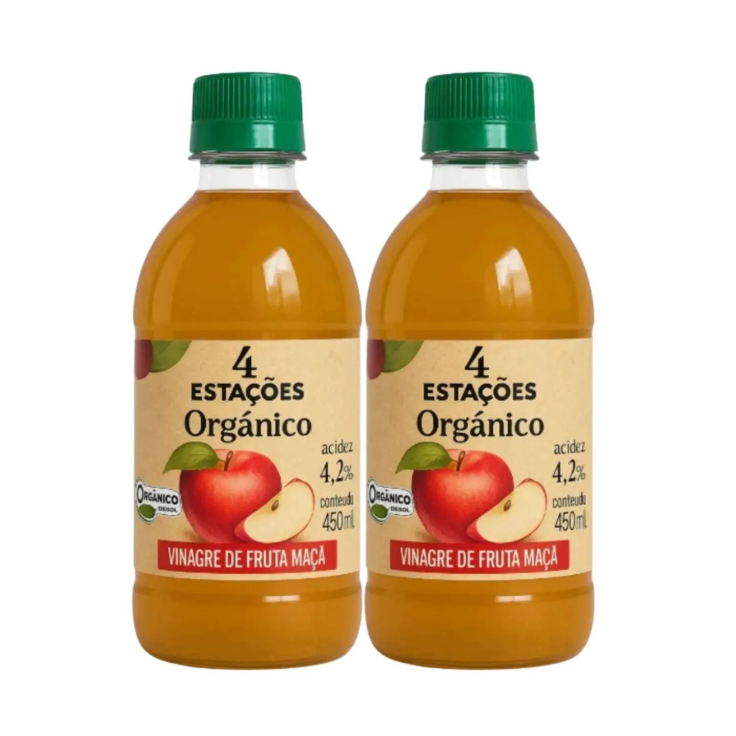 Kit Vinagre De Maçã Orgânico 4,2% Acidez - 4 Estações 2 Unidades 450ml
