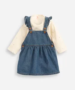 salopete infantil jeans com body corações azul 3-6
