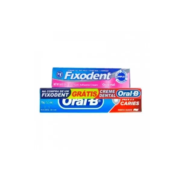 Kit Fixador de Prótese Fixodent Sabor Original 40g 1 Unidade + Creme Dental Oral-B 123 70g 1 Unidade