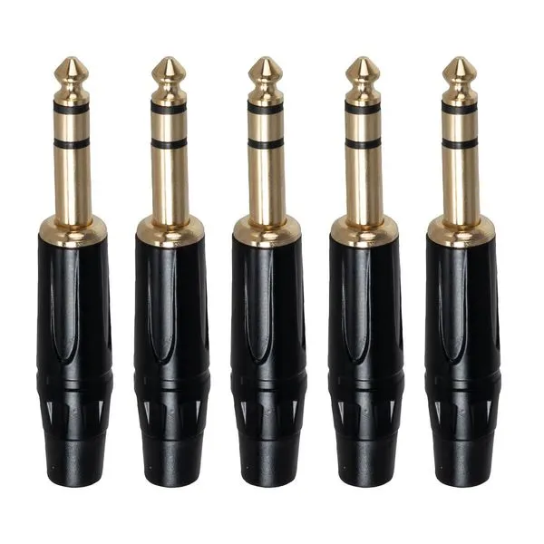 Kit com 5 Plug Conector P10 Cirilo Cabos Estéreo 6mm Preto