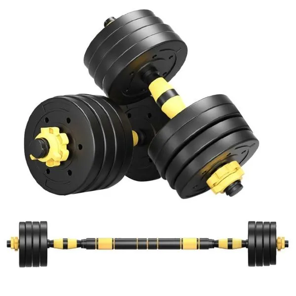 Kit Halteres Ajustáveis 3 Em 1 Até 20 Kg Musculação Ahead Sports Preto E Amarelo